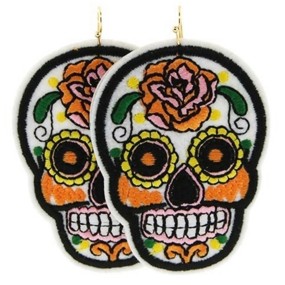Day of The Dead Sugar Skull Earrings felt 2x3 new